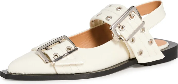 GANNI Wide Welt Buckle Ballerina Naplack