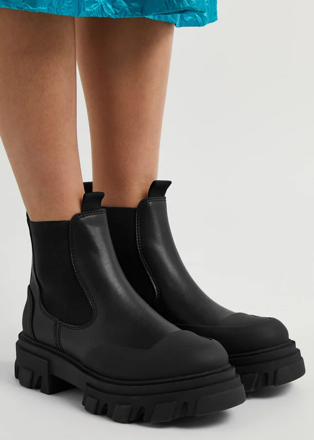 Ganni Womens Black Faux Leather Ankle Boots UK8 - Image 5