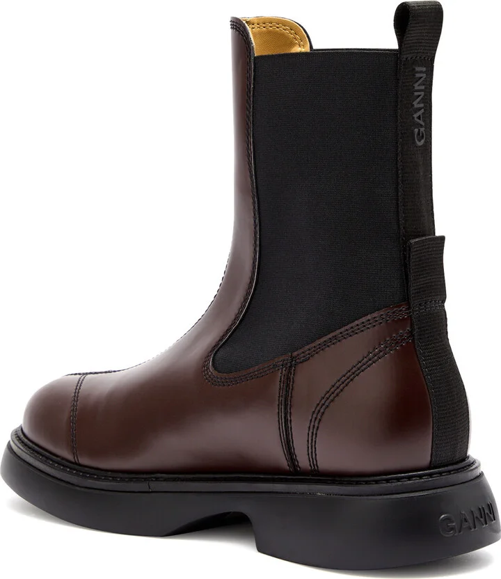 Ganni Womens Faux Leather Brown Chelsea Boots UK6 - Image 2