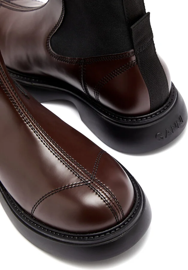 Ganni Womens Faux Leather Brown Chelsea Boots UK6 - Image 3