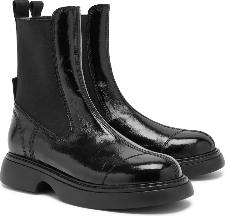 Ganni Womens Patent Faux Leather Black Pull On Chelsea Boots UK4 - Image 2