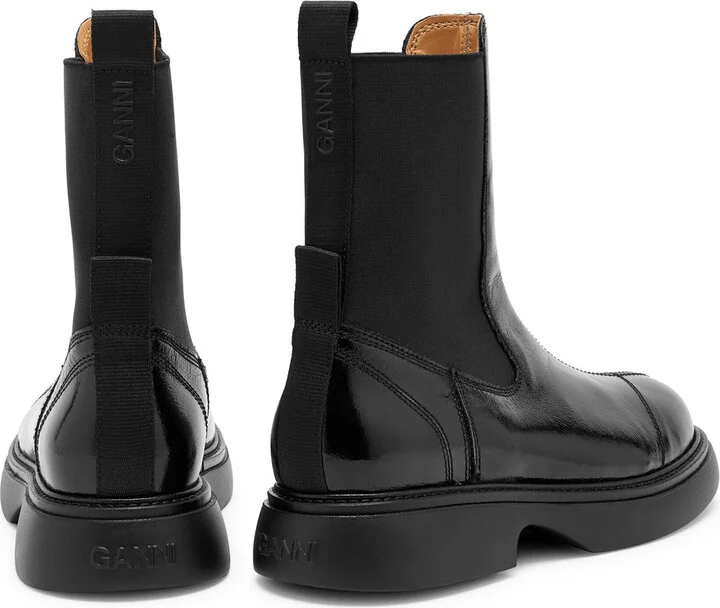 Ganni Womens Patent Faux Leather Black Pull On Chelsea Boots UK4 - Image 3