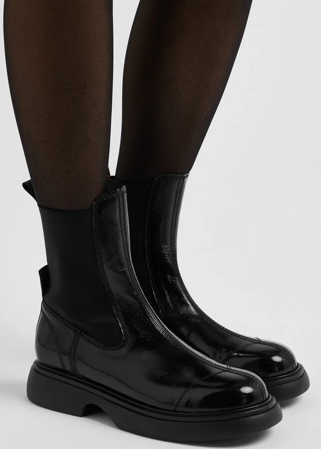 Ganni Womens Patent Faux Leather Black Pull On Chelsea Boots UK4 - Image 5