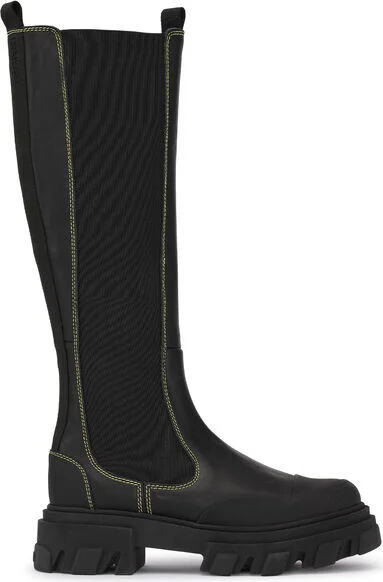 Ganni Yellow Stitch Knee-High Chelsea Boots
