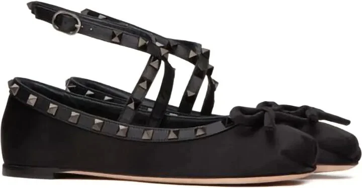 Garavani Rockstud Bow Detailed Ballerina Shoes "Black" - Image 3
