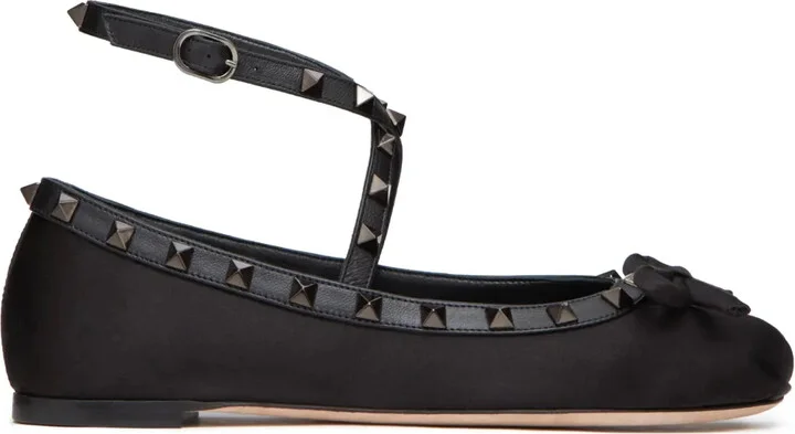 Garavani Rockstud Bow Detailed Ballerina Shoes "Black"
