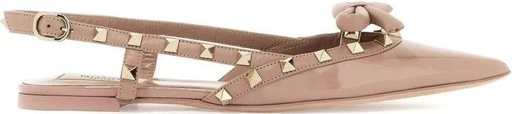 Garavani Rockstud Pointed Toe Slingback Ballerina Shoes