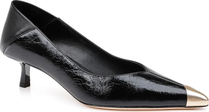 Garlan Pointed Cap Toe Kitten Heel Pump