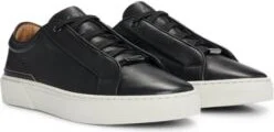 Gary grained-leather trainers with branded metal lace loop- Black Men's Sneakers size 11