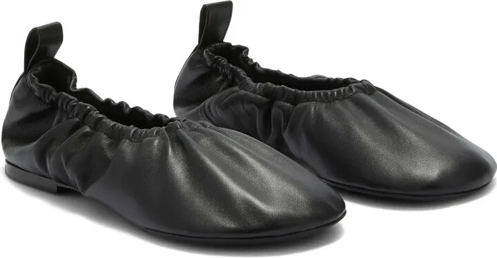 Gathered-Detail Leather Ballerina Shoes - Image 2