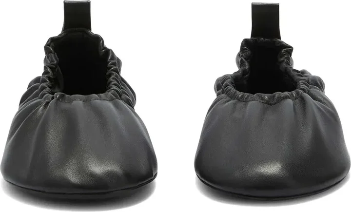 Gathered-Detail Leather Ballerina Shoes - Image 4