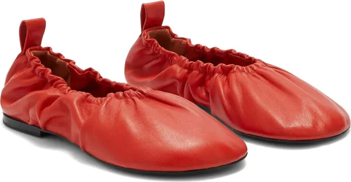 Gathered-Detail Leather Ballerina Shoes - Image 2