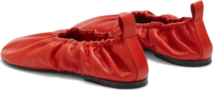 Gathered-Detail Leather Ballerina Shoes - Image 3