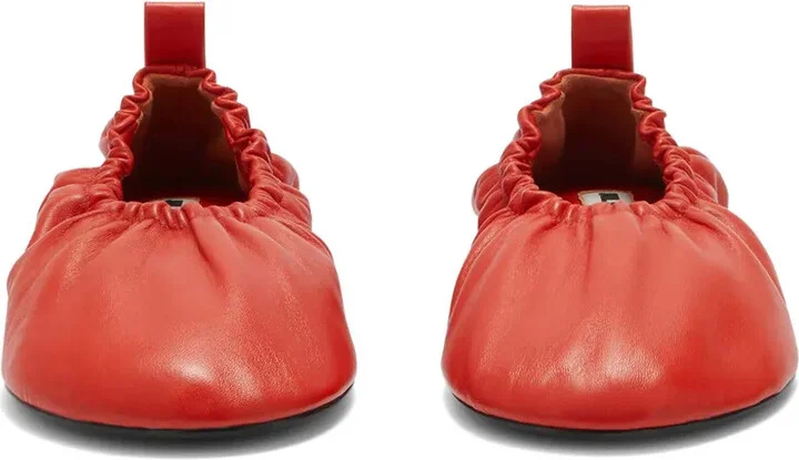 Gathered-Detail Leather Ballerina Shoes - Image 4