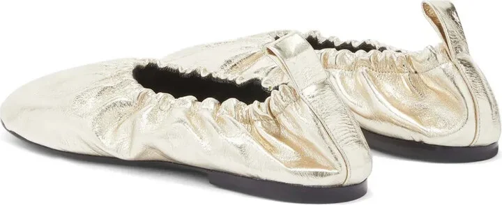 Gathered-Detail Leather Ballerina Shoes - Image 3
