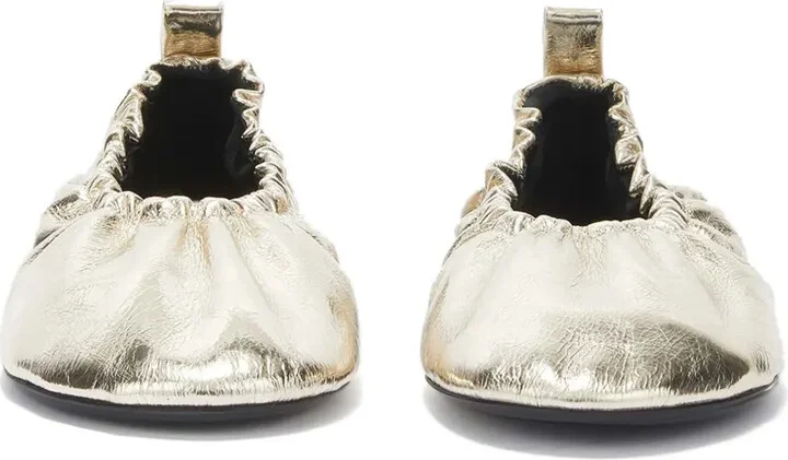 Gathered-Detail Leather Ballerina Shoes - Image 4