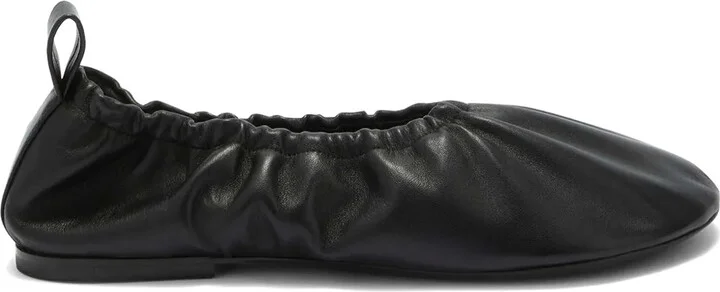Gathered-Detail Leather Ballerina Shoes