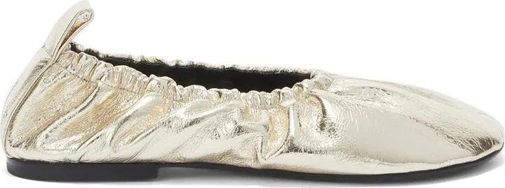 Gathered-Detail Leather Ballerina Shoes