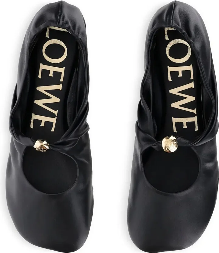 Gathered Leather Ballet Flats - Image 4