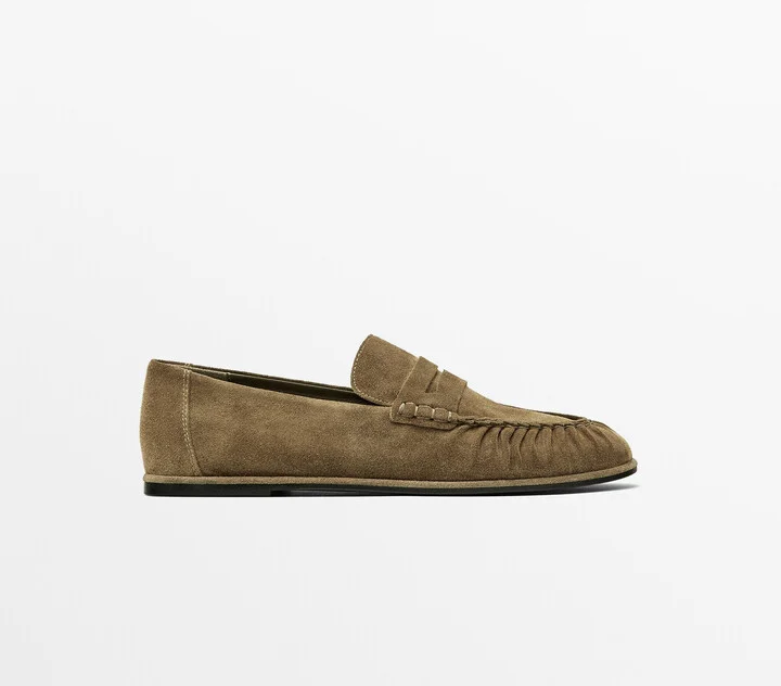 Gathered Split Leather Loafers - Image 2