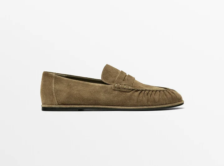 Gathered Split Leather Loafers
