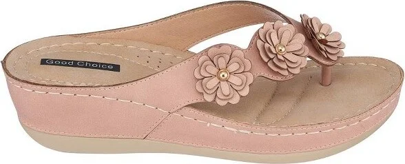 GC Shoes Ammie Blush Flower Comfort Slide Wedge Sandals - Image 2