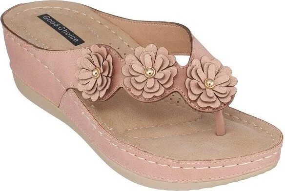 GC Shoes Ammie Blush Flower Comfort Slide Wedge Sandals