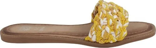GC Shoes Arly Black Woven Squared Toe Slide Flat Sandals - Image 2