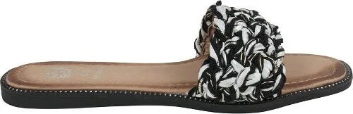 GC Shoes Arly Black Woven Squared Toe Slide Flat Sandals - Image 4