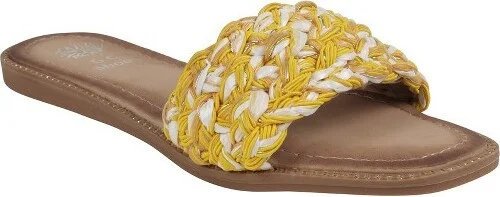 GC Shoes Arly Black Woven Squared Toe Slide Flat Sandals