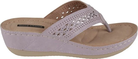 GC Shoes Bari Lilac Embellished Perforated Comfort Slide Wedge Sandals - Image 2
