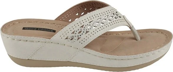 GC Shoes Bari Lilac Embellished Perforated Comfort Slide Wedge Sandals - Image 3
