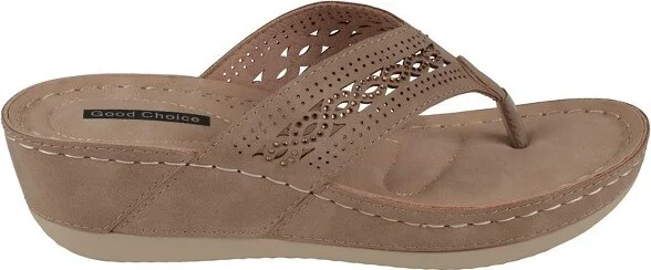 GC Shoes Bari Lilac Embellished Perforated Comfort Slide Wedge Sandals - Image 5