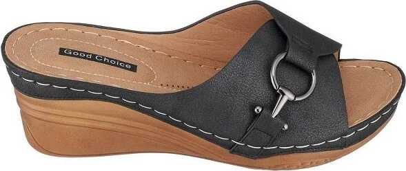 GC Shoes Bay Black Hardware Comfort Slide Wedge Sandals - Image 2