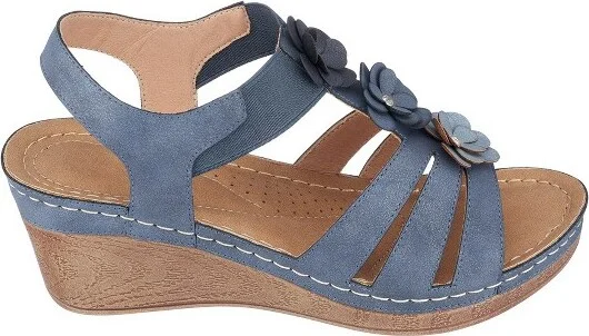 GC Shoes Beck Black Elastic Flower Comfort Slingback Wedge Sandals - Image 3