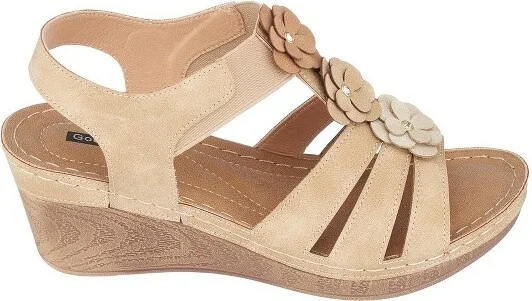 GC Shoes Beck Black Elastic Flower Comfort Slingback Wedge Sandals - Image 4