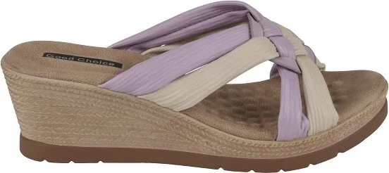 GC Shoes Caro Lavender Two-Tone Strappy Comfort Slide Wedge Sandals - Image 3