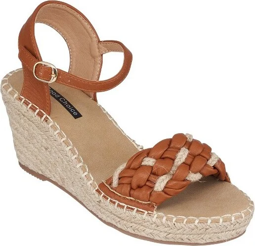 GC Shoes Cati Tan Woven Espadrille Comfort Slingback Wedge Sandals