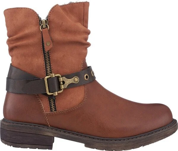 GC Shoes Codie Cognac Buckle Strap Zipper Detail Lug Sole Ankle Boots - Image 2