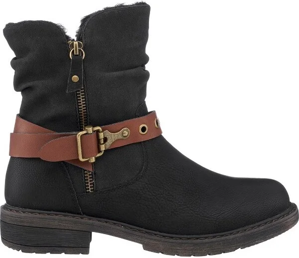 GC Shoes Codie Cognac Buckle Strap Zipper Detail Lug Sole Ankle Boots - Image 3