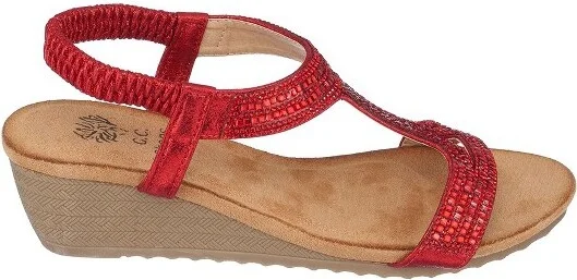 GC Shoes Coretta Red Embellished Slingback Wedge Sandals - Image 2
