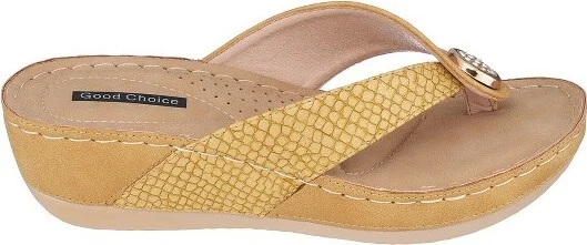 GC Shoes Dafni Yellow Embellished Two-Tone Comfort Slide Wedge Sandals - Image 2