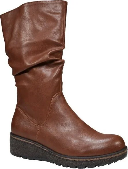 GC Shoes Dange Cognac Slouchy Wedge Heel Riding Boots