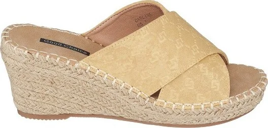 GC Shoes Darline Yellow Cross Strap Espadrille Comfort Slide Wedge Sandals - Image 2