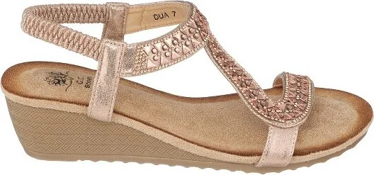 GC Shoes Dua Rose Gold Embellished Slingback Wedge Sandals - Image 2