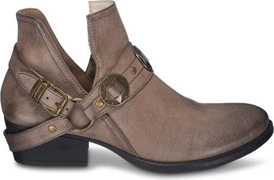 GC Shoes Elisa Taupe Studded Strap Accent Cut Out Stacked Heel Ankle Booties - Image 2