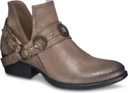 GC Shoes Elisa Taupe Studded Strap Accent Cut Out Stacked Heel Ankle Booties