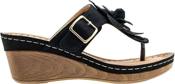 GC Shoes Flora Green Flower Comfort Slide Wedge Sandals - Image 4