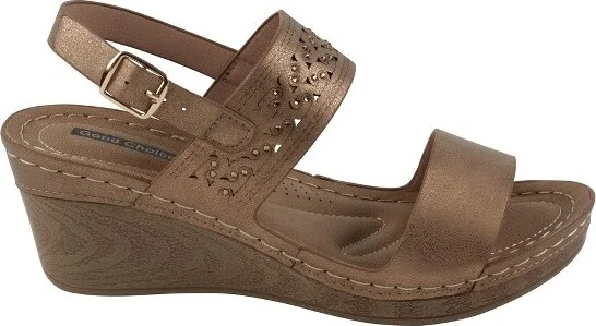 GC Shoes Foley Bronze Perforated Comfort Slingback Wedge Sandals - Image 2