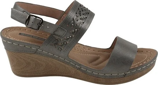 GC Shoes Foley Bronze Perforated Comfort Slingback Wedge Sandals - Image 3